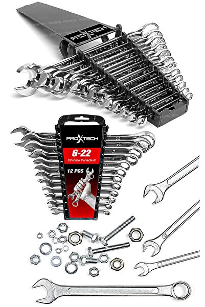 PROXTECH Chrome Vanadium Çelik Profesyonel Güçlü Sağlam 12 Parça Kombine Açık Ağız-Yıldız Anahtar PAKET SET