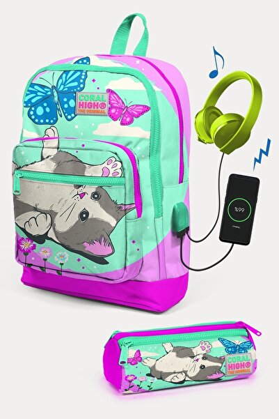 Coral High Дитячий зелений рожевий набір шкільних рюкзаків з USB-накопичуваче...