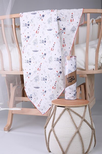 Babyhola غطاء موسلين 85x90 سم نمط رائد الفضاء هدية عضوية للرضاعة الطبيعية غطا...