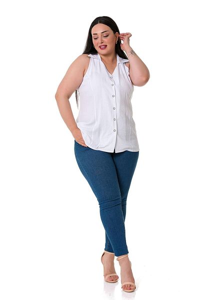 DISENTIS MODEST Plus Size Halter Collar Sleeveless White Shirt