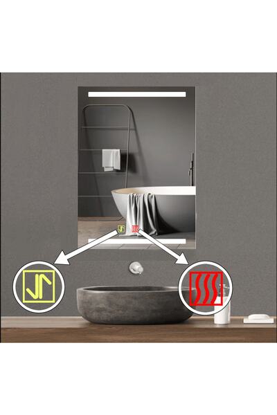 BUGUSAN 50x70 cm Buğu Çözücülü Dokunmatik Işıklı Kumlamalı Banyo Aynası