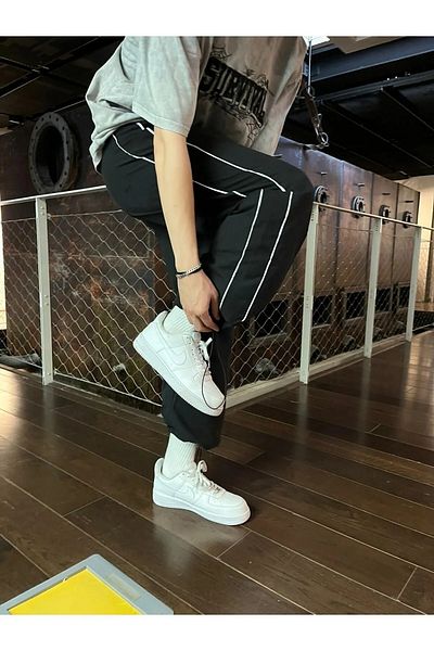 Gofeel Light Gray Harajuku Striped Parachute Pants