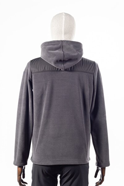 Huğlu Koyu Gri Renk Kapüşonlu Iki Cepli Polar Hırka