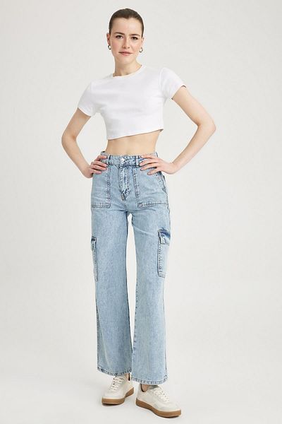 DeFacto Kalhoty 90's Wide Leg Cargo Pocket Jean 100% bavlna kalhoty