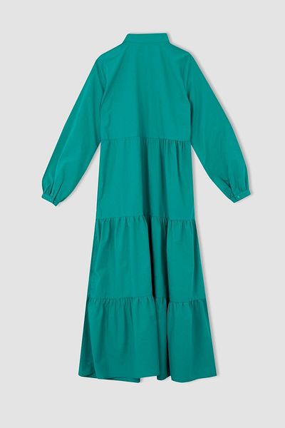 DeFacto Relax Fit sálgallér hosszú ujjú Flounce Poplin hosszú ruha