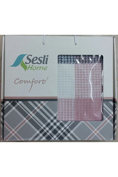 SESLİ HOME SOUNDY COMFORT COTTON SCOTCH BLANKET - 22236 - CREAM / POWDER / GRAY