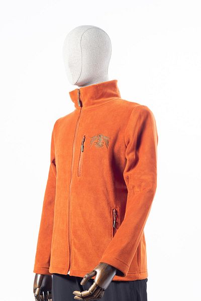 Huğlu Eagle Figured Zippered Three Pocket Brick Color Fleece Cardigan