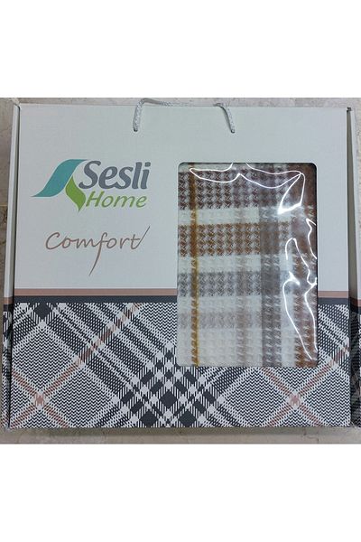 SESLİ HOME SOUND COMFORT COTTON SCOTCH BLANKET - 21886 - CREAM / TAN / MINK / MUSTARD