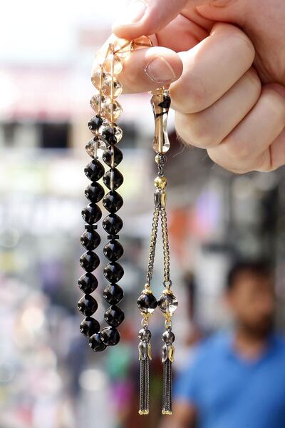 TESBİHCİBABA Premium Series Silver Whips Smoked Squeezing Amber Prayer Beads, Gift Rosary
