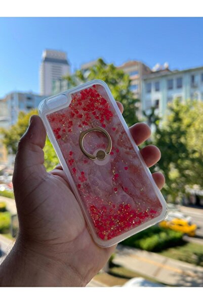 peakaks İphone 6 Uyumlu Mermer Desenli Sulu Simli Yüzüklü Sert Silikon Kılıf