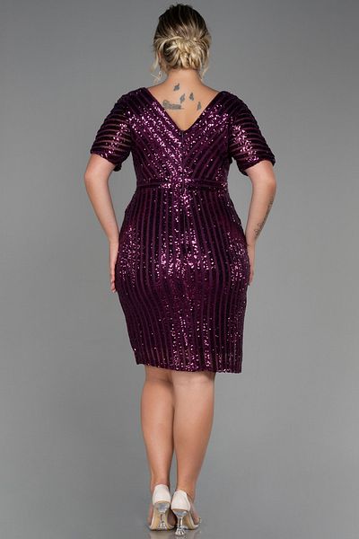 Abiyefon Plus Size Plum Sequined Evening Dress - ABK686