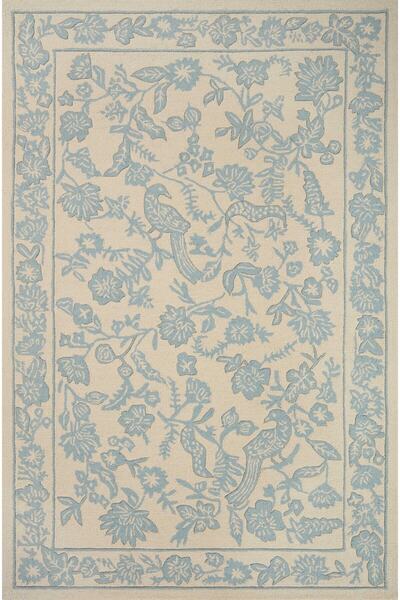 Rugs Modern Halı Mavi Bej Çiçek ve Kuş Baskı RF Dokuma Taban Dijital Baskılı ...