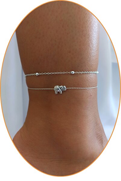 DENİZDENAL Fil Silver Halhal 2li Set