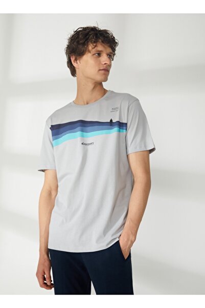 Discovery Expedition Gri Erkek Bisiklet Yaka Relaxed Baskılı T-Shirt HARDAP