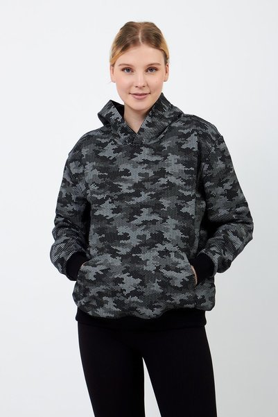 Volanlı Hanorac negru de camuflaj