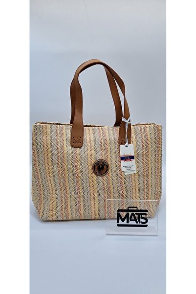 Harvey Miller Polo Club HARVEY MİLLER Bej Kilim Desen Taba Askılı Hasır El Ça...
