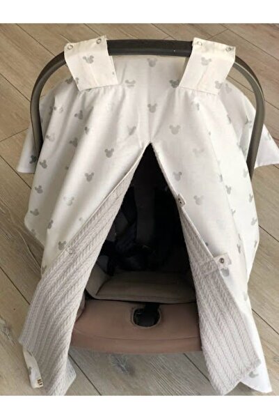 DERİN BOUTİQUES Gri Örgü Gümüş Mickey Poplin Çift Yönlü Puset Örtüsü