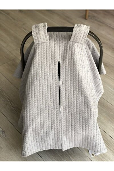 DERİN BOUTİQUES Gri Örgü Gümüş Mickey Poplin Çift Yönlü Puset Örtüsü