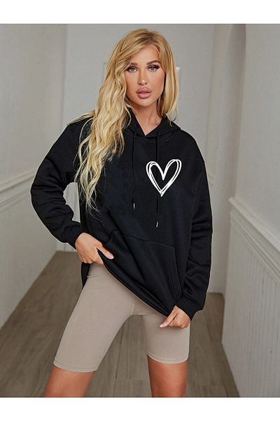 Doğannboss Hanorac oversize negru pentru femei Heart