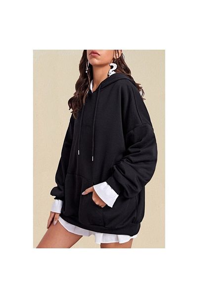 asya bella Hanorac oversize cu glugă neagră simplă