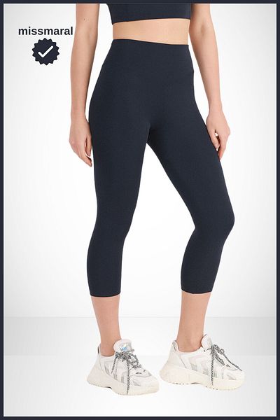 missmaral Dedesubt genunchi Leggings capri albastru bleumarin cu talie înaltă de recuperare pătuț cu picior slab Cusături detaliate Capri 1020