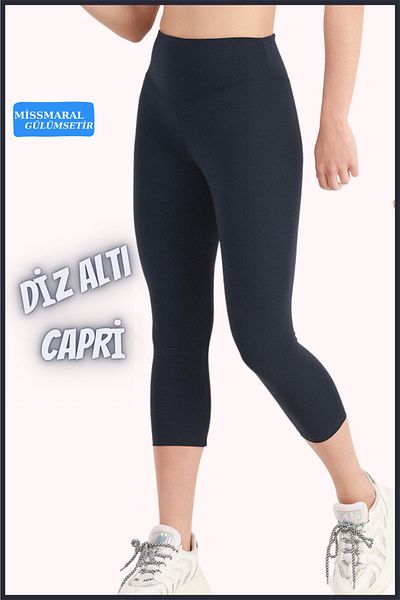 missmaral Dedesubt genunchi Leggings capri albastru bleumarin cu talie înaltă de recuperare pătuț cu picior slab Cusături detaliate Capri 1020