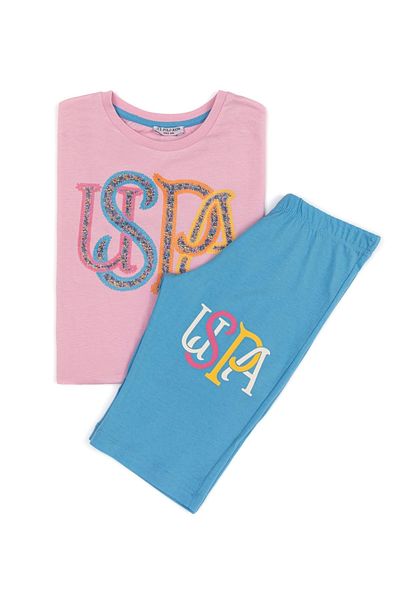 U.S. Polo Assn. Set de pijamale roz pudrat pentru fete
