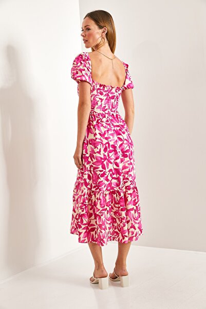 Bianco Lucci Dámské více vzorované rozšířené šaty s čtvercovým límcem