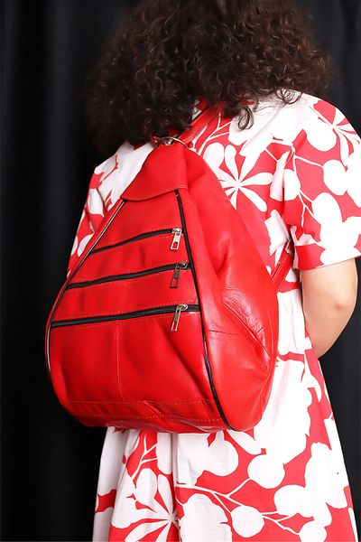 Jack Tonio Women's Red Adjustable Strap Leather Backpack Shoulder Bag Handbag Messenger Bag