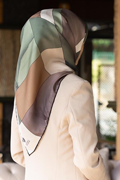 Vissona Γυναικείο μεταξωτό μαντήλι χακί - χάλκινο