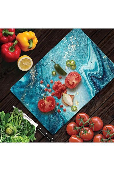 Decovetro Blue Marble Look Glass Cutting and Presentation Table - 30cm x 40cm
