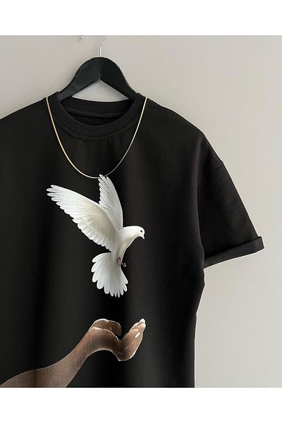 Machetta Pigeon Printed Oversize Crew Neck Cotton T-shirt