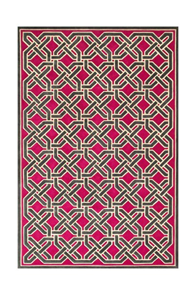 Rugs Modern Halı Fuchsia Gray Geometric Pattern Woven Base Digital Printed Ca...