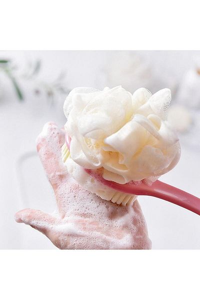 ERA SABUN Bath Shower Body Brush and Washcloth Double Sided Soft Long Handle Back Scrub Massage Brush Pink