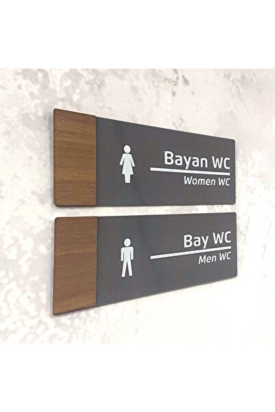 Dekokonsept Wooden Serisi (WC SET) Ofis Oda Kapı İsimliği Yönlendirme Tabelası