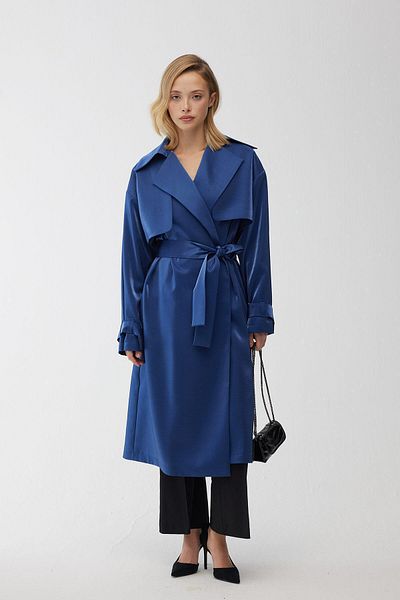 Manuka Organza Double Breasted Evening Dress Trench Coat Midnight Blue