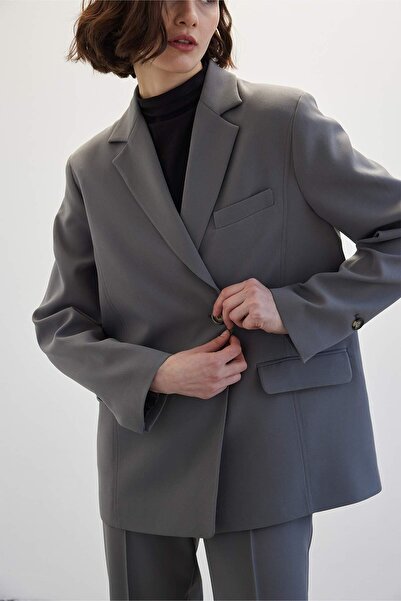 Manuka Single Button Blazer Jacket Gray