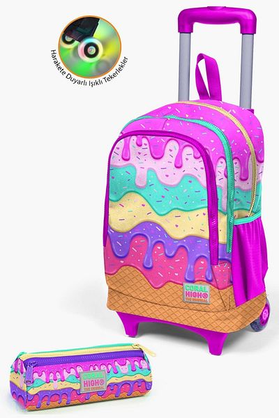 Coral High Set de saci din 2 bucăți cu model pentru înghețată, roz, colorat, cu racletă0223931