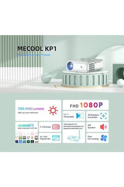 mecool Kp1 Netflix Lisanslı 1920x1080p Full-hd 700 Ansi Lümen Projeksiyon And...