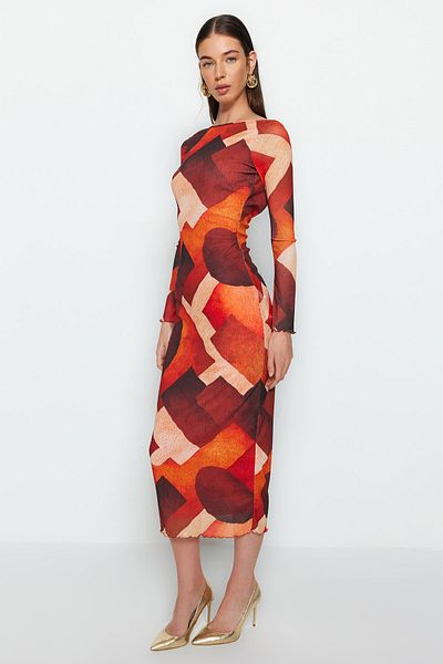 Trendyol Collection Multi-Colored Special Texture Body-Fitting Back Detail Maxi Flexible Knitted Pencil Dress TWOAW24EL00319