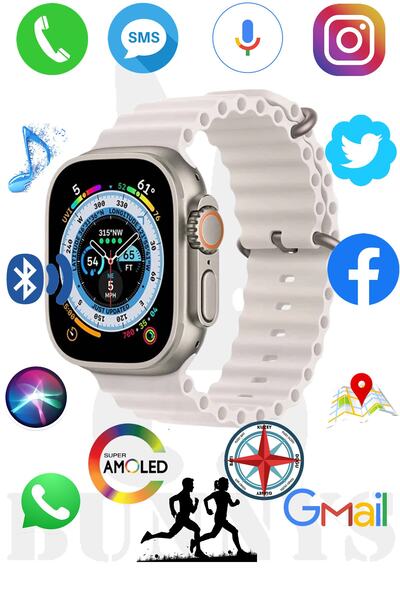 Bunnys Oppo A73 Uyumlu Akıllı Saat HK8 PRO MAX AMOLED EKRAN Watch 8 Ultra 49MM