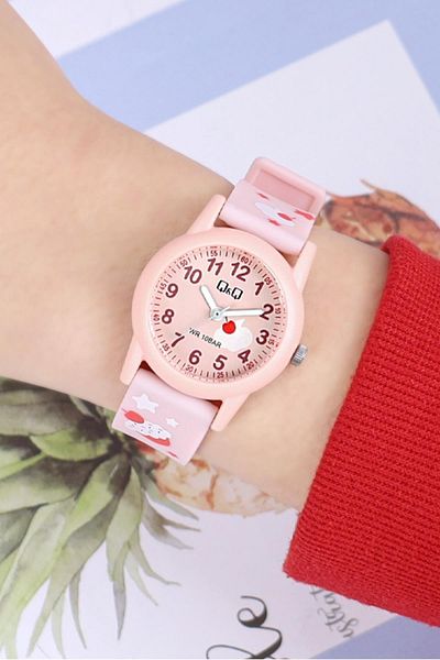 Q&Q W22A-100VY Pink Color 10 ATM Waterproof Girls' Wristwatch