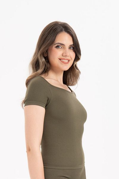 Formeasy Women's Seamless Ribbed Short Sleeve Blouse 9009