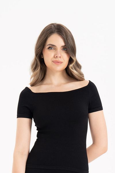 Formeasy Women's Seamless Ribbed Short Sleeve Blouse 9009
