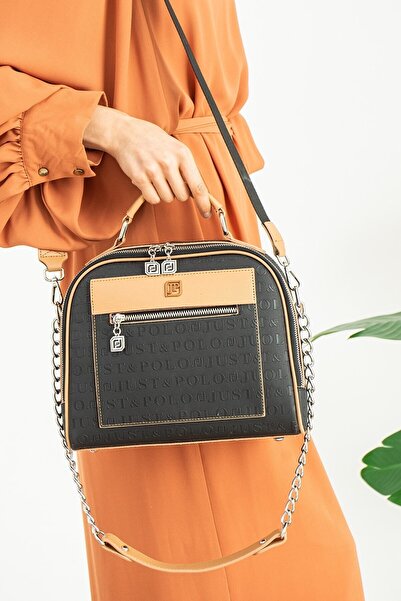 Just Polo Black Tan 4 Compartment Shoulder and Crossbody Bag and Wallet Combination 24x29c PBU4025-1002