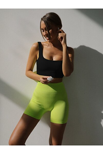 MİSTİRİK Parina Model Üst Tekli Crop Bluz Göğüs Dekolteli Seamless Crop Siyah Renk