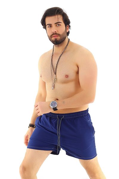Deafox Marineblaue Herren-Seeshorts mit weißem Streifendetail