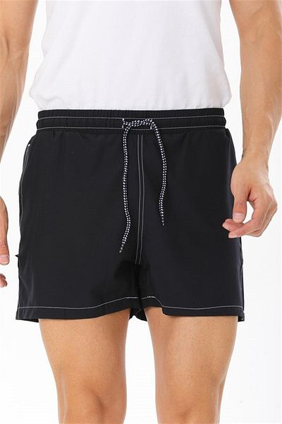 Deafox Dunkelmarineblaue Badeshorts für Herren mit Tasche und weißem Streifendetail