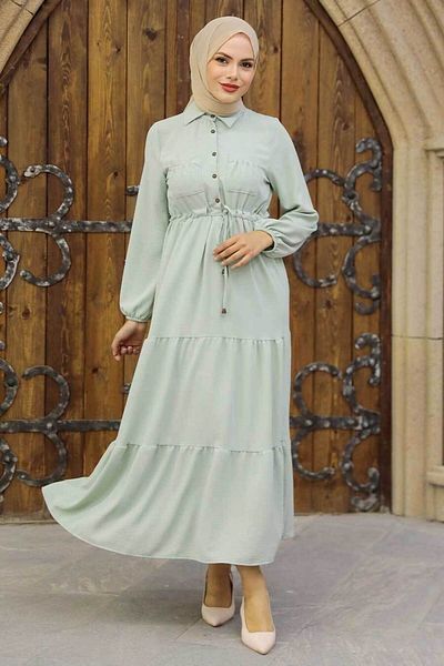 Neva Style - Φόρεμα με κουμπιά Mint Hijab 5720mint