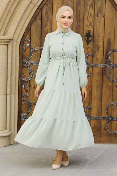 Neva Style - Φόρεμα με κουμπιά Mint Hijab 5720mint